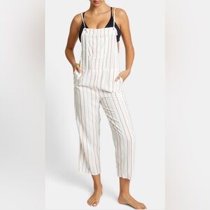 RVCA Zula Jumpsuit Overalls White Stripe Cover Up Sz M Casual Lightweight Beach